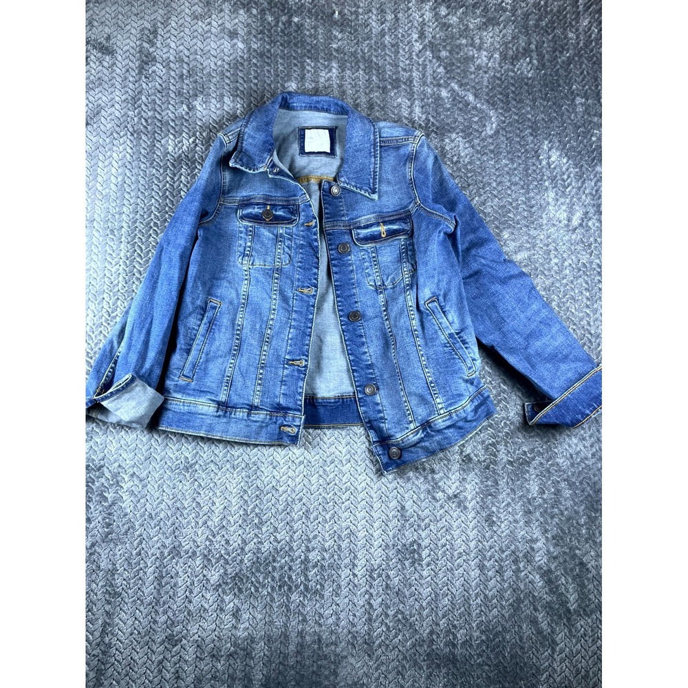 LC Lauren Conrad Trucker Jacket Womens Small Blue Denim Flap Pocket Button Front